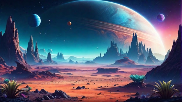 Alien planet landscape for space game background