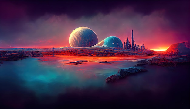 Alien planet surface nature landscape Generative Ai