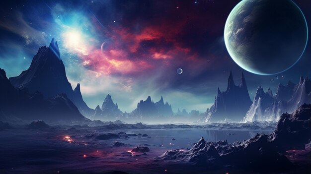 Photo alien planet with moon in space