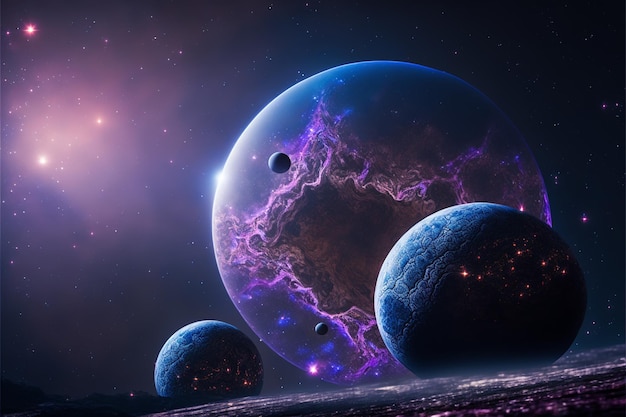 Alien planets in space, space art sci-fi