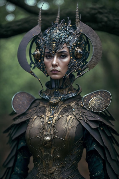 Alien queen portrait of beautiful woman from another World illustration generative AI