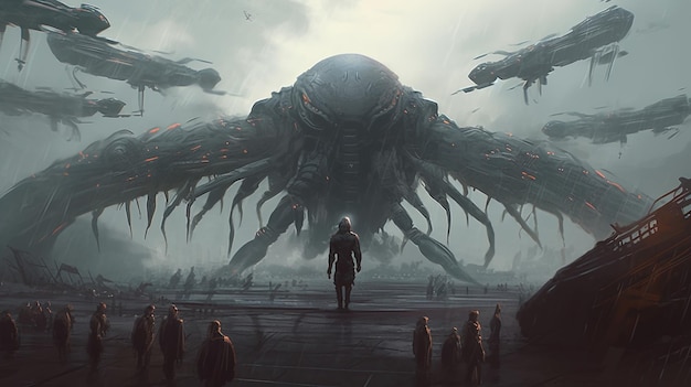 Alien queen with an army of drones Fantasy concept Illustration painting Generative AI