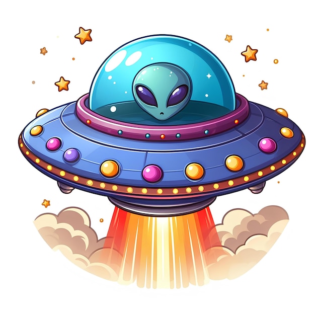 Photo alien riding ufo cartoon illustration