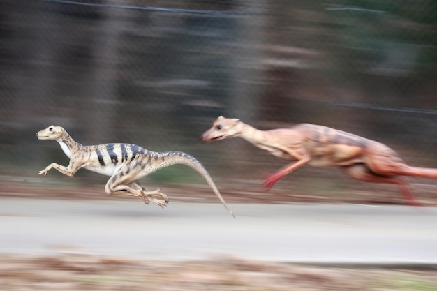 Alien running alongside cheetah in blur of motion created with generative ai