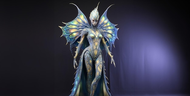 Photo alien showgirl costume full body high fashion dragon