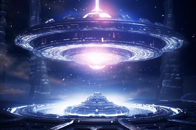 Фото Инопланетный космический корабль освещает космическую сцену как 00246 03