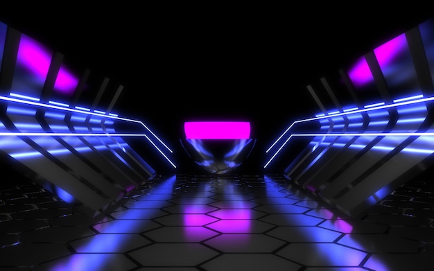 Alien spaceship corridor abstract background. 3d illustration