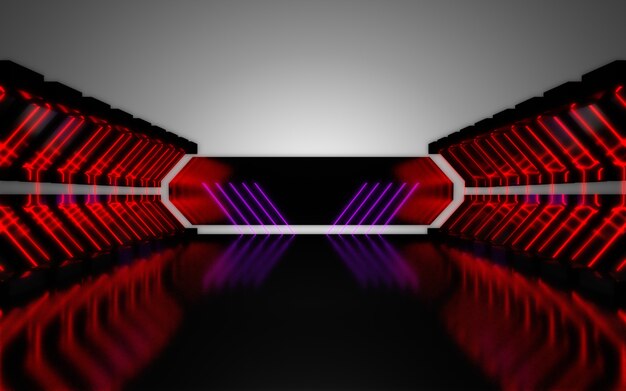 Alien spaceship corridor abstract background. 3d illustration