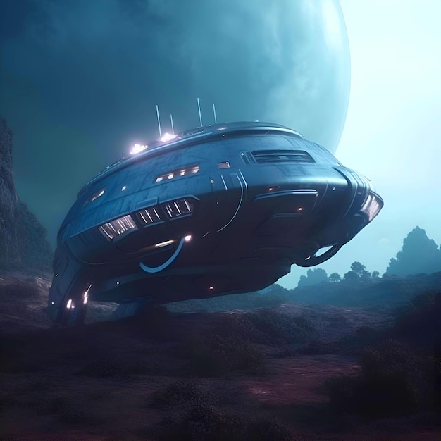 Alien spaceship in deep space 3D render Fantasy background