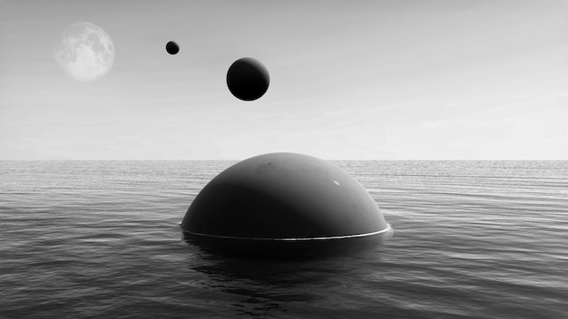 写真 エイリアンの宇宙船が地球の海に降りてくる ufoの背景