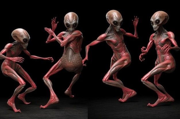 동기화된 춤 동작으로만 통신하는 외계 종 외계인 캐릭터 일러스트 생성 ai