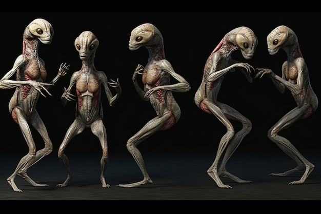 Alien species that communicates solely through synchronized dance moves alien character illustration generative ai