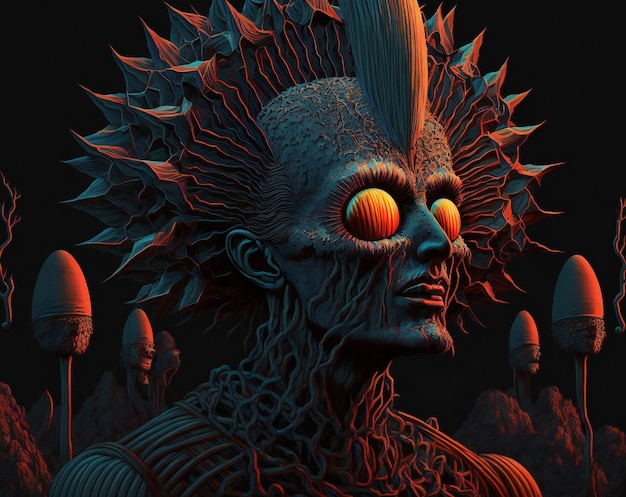 Alien statue with human form from another planet digital illustration painting artwork