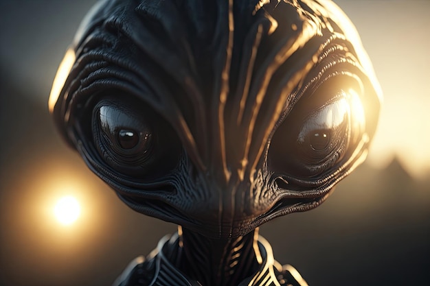 Alien with big head and black eyes ai generative