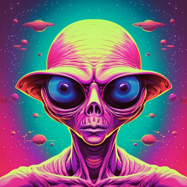 Photo an alien with a colorful background