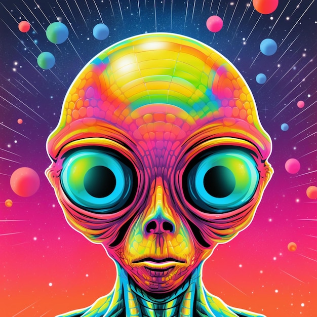 an alien with a colorful background