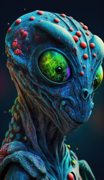 Alien with a green eye and a blue head