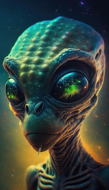 Alien with a green head and eyes