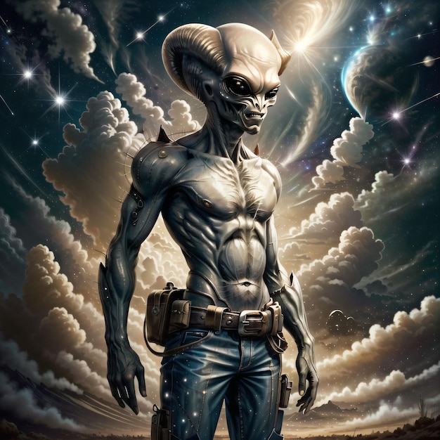 Alien with jeans and belt