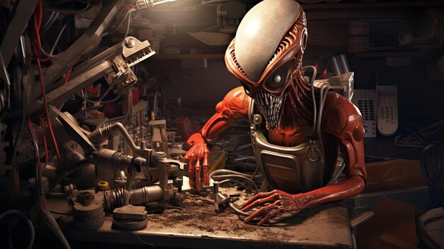 Alien Working on Machinery