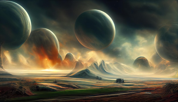 Photo alien world deep space landscape