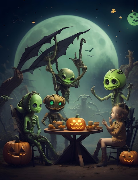 Photo aliens celebrating halloween