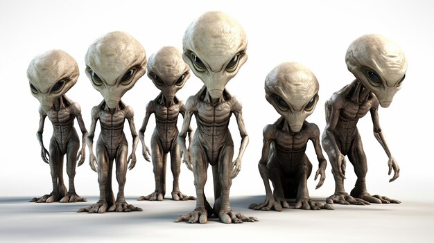 Photo aliens isolated on white background generative ai