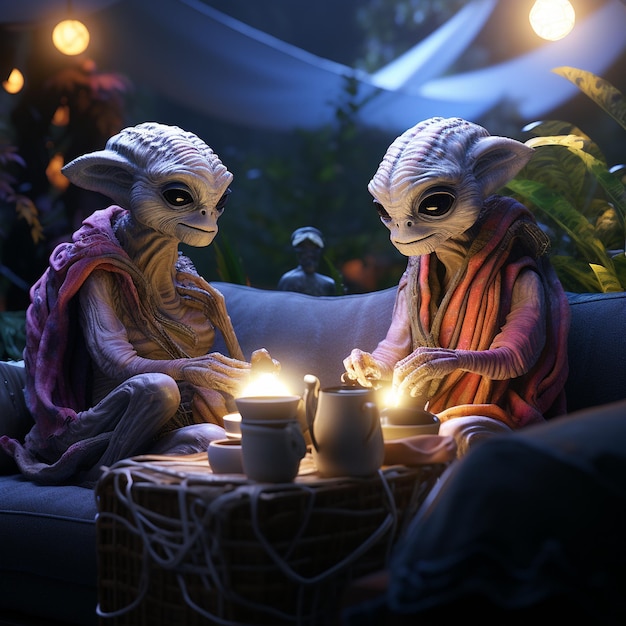 Photo aliens in pajamas cinematic lighting