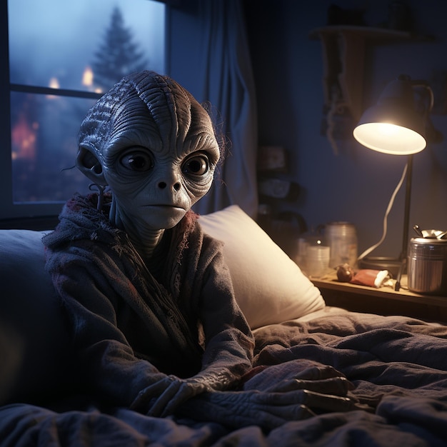 aliens in pajamas Cinematic lighting