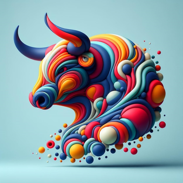 alive and layered minimalistic energy in a bull abstraction with vibrant 3D organic forms