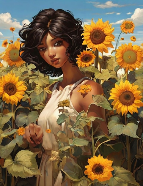 All around are the summer sun blooming sunflowers