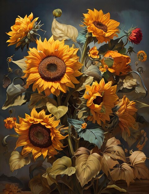 All around are the summer sun blooming sunflowers