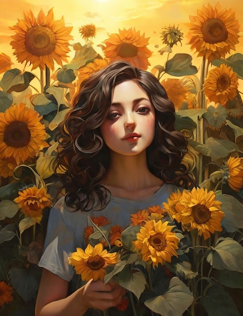 All around are the summer sun blooming sunflowers