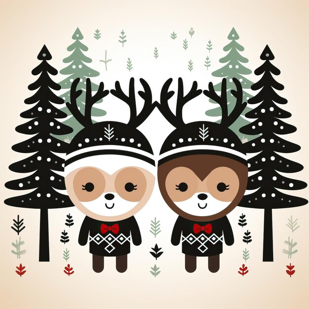 Photo all black cute santas reindeer with christmas lights cute vector style photo