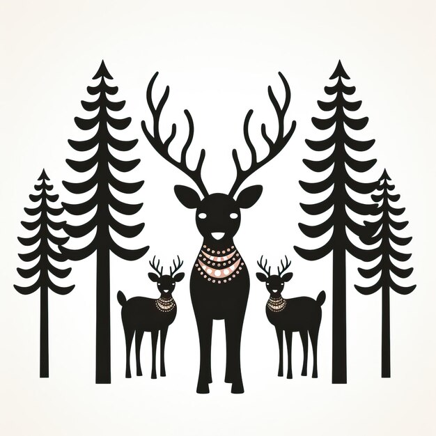 All black cute santas reindeer with christmas lights cute vector style photo