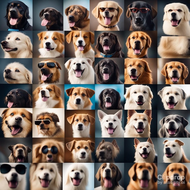 all dog breed in one frame they are wearing sunglasses