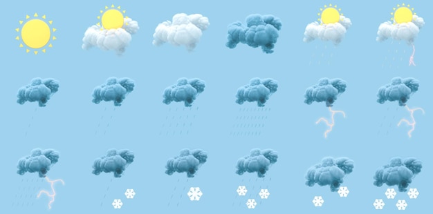 Foto tutti i tipi di condizioni meteorologiche previsioni meteo rendering 3d
