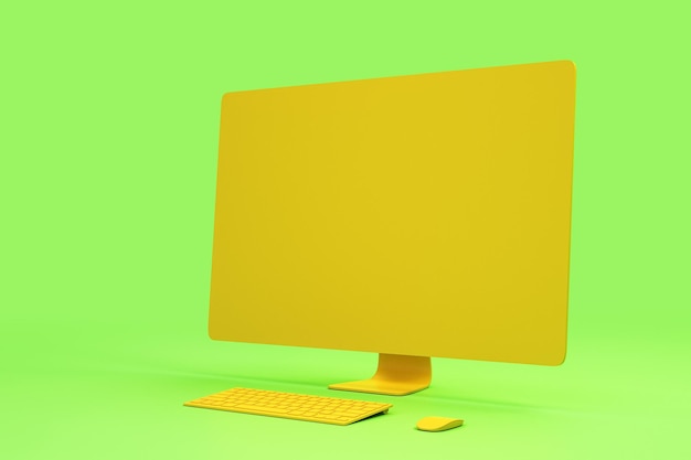 Фото Все оранжевое минимальное понятие с пустым компьютерным экраном из одного материала на абстрактном фоне 3d-рендеринг