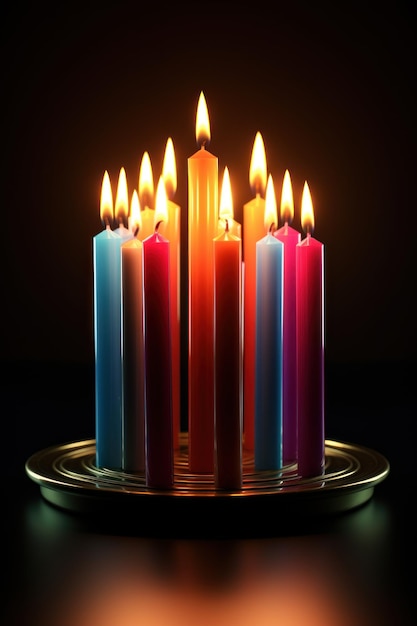 All Saints Remembrance Day concept multicolored candles on a stand dark background