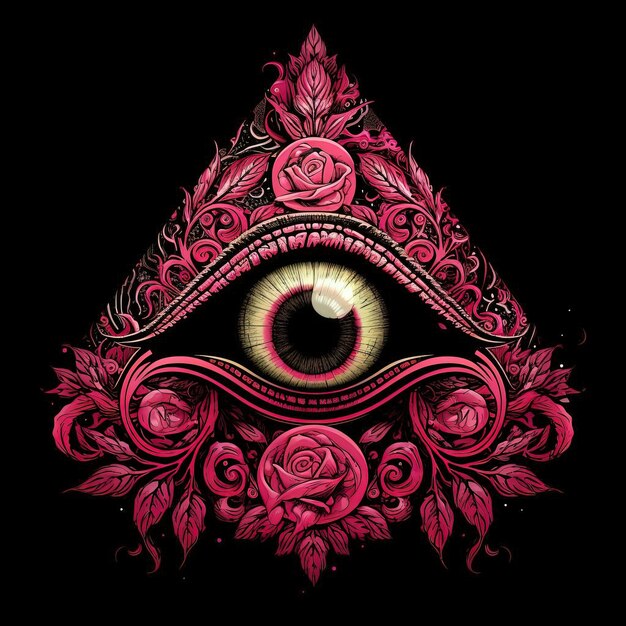 Photo an all seeing eye in pink on a black background