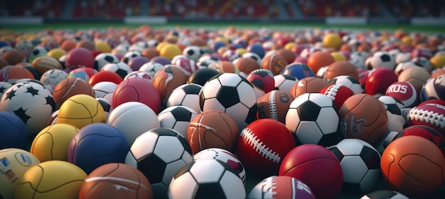 All sports balls in stadium 3d