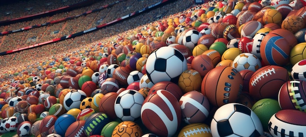 All sports balls in stadium 3d