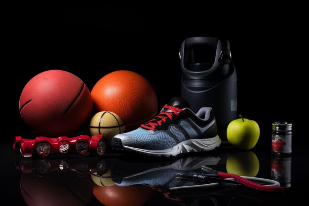 Photo all sports elements on dark background