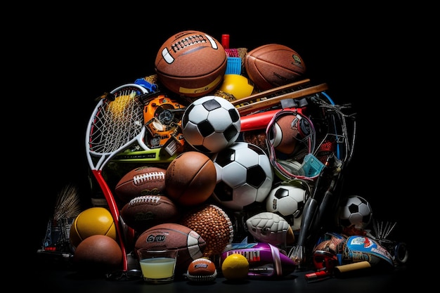 Photo all sports elements on dark background