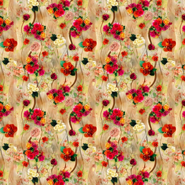 Photo all over textile seamless pattern and floral design for digital fabric print