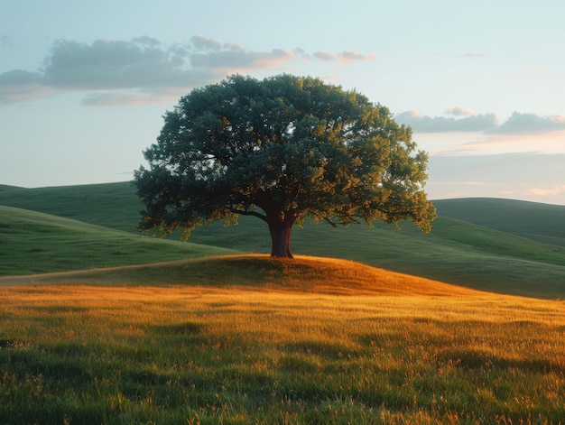 Alleen boom op de heuvel in een ander seizoen minimalistische foto