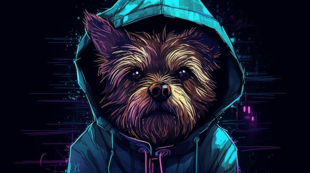 Alleen Terrier-hond in Cyberpunk-hoodie door Gilbert A Graphic Desi