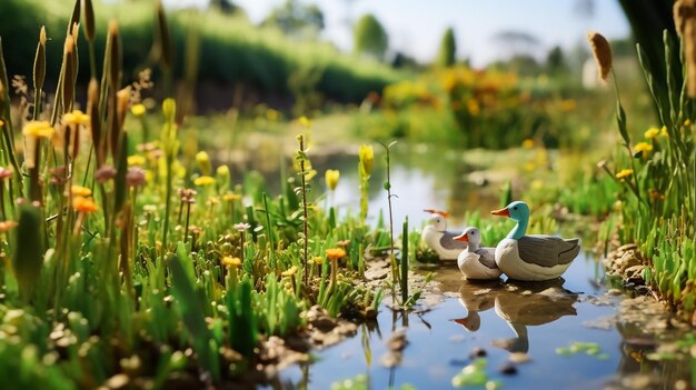 Foto allemaal gekwetst met eenden in een vijver