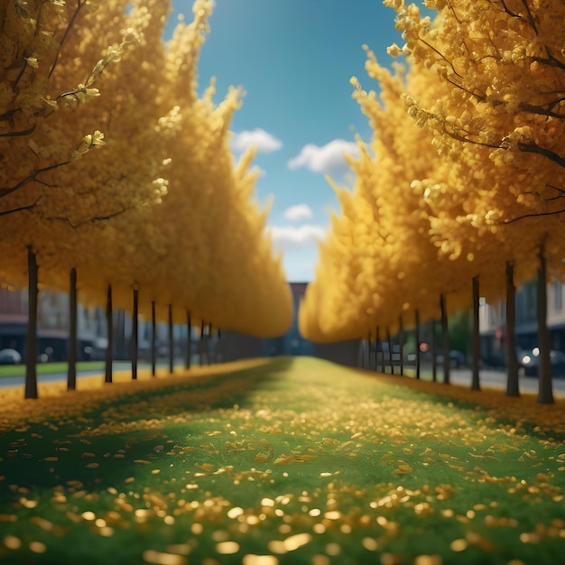 Photo alley path with yellow trees