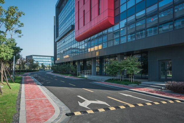 Alley with office buildings in modern Budapest area